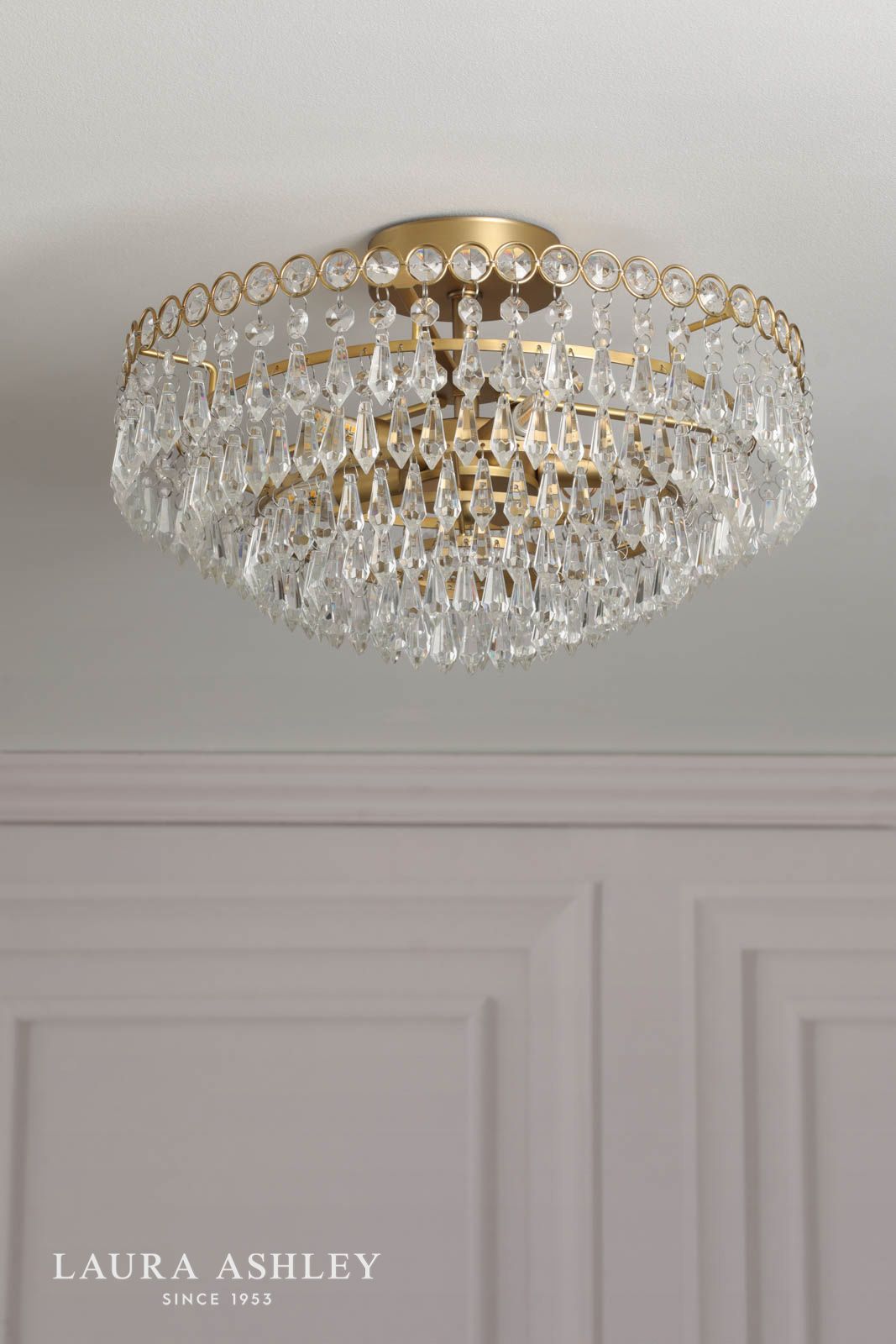 Laura Ashley Enid 5 Light Semi-Flush Faceted Glass and Matt Antique Brass
