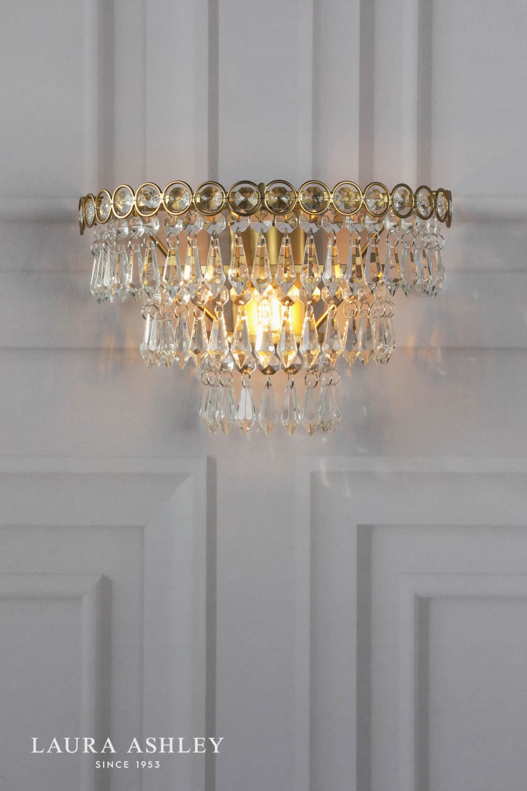 Laura Ashley Enid Wall Light Faceted Glass and Matt Antique Brass