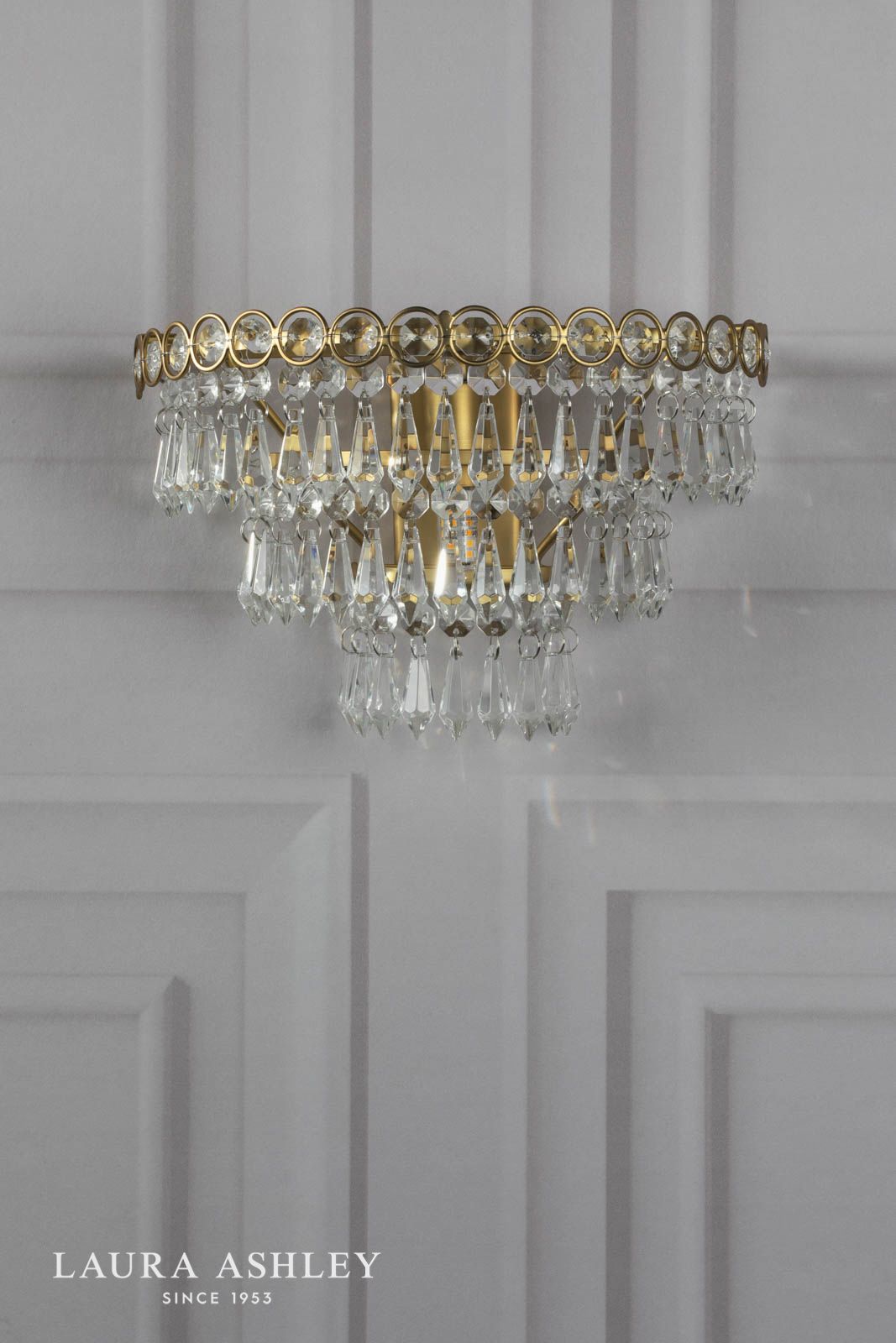Laura Ashley Enid Wall Light Faceted Glass and Matt Antique Brass