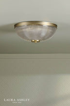 Laura Ashley Langdon 2 Light Bathroom Ceiling Light Matt Antique Brass and Textured Glass IP44