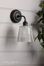 Laura Ashley Callaghan Outdoor Wall Light Matt Black and Ribbed Glass IP44
