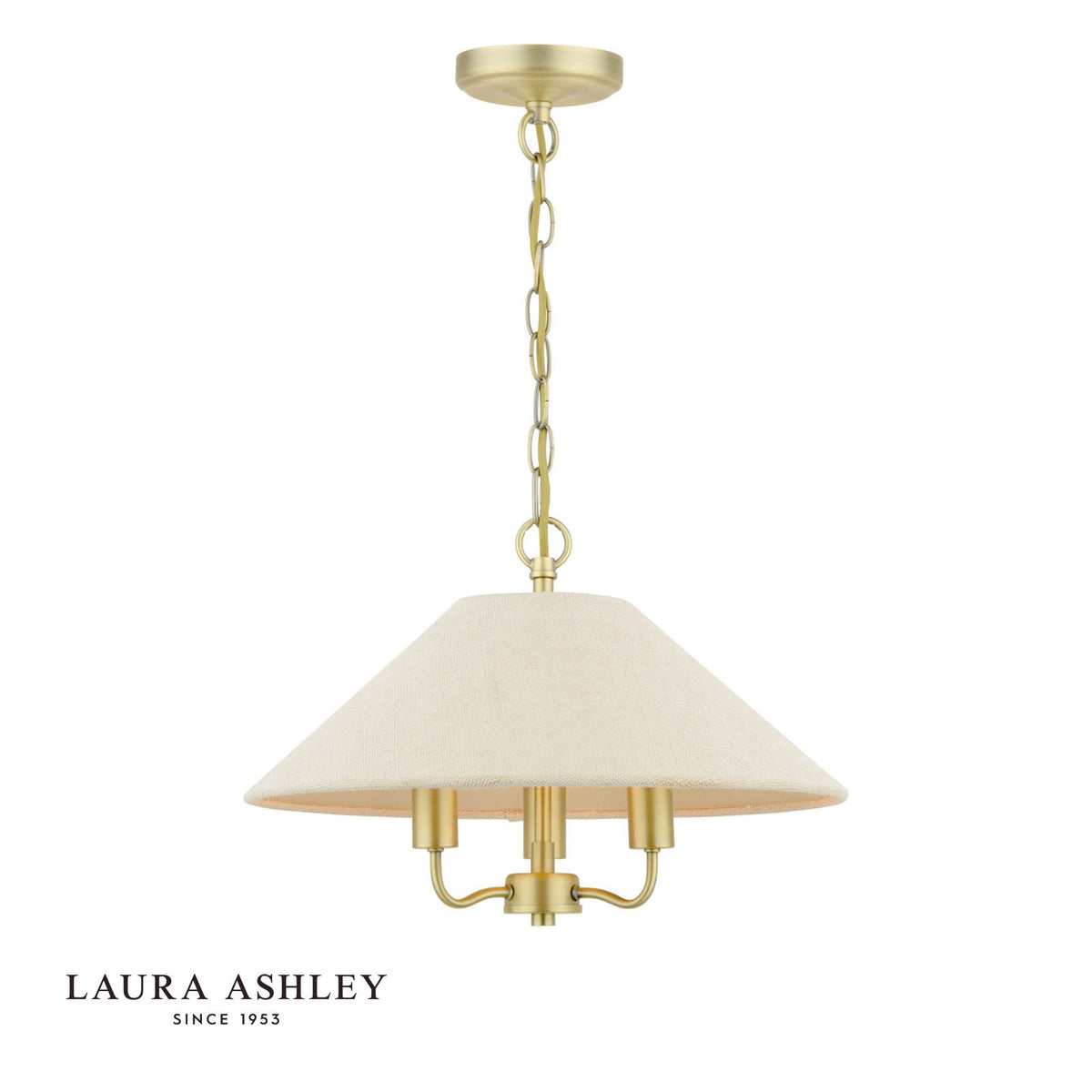 Laura Ashley Harland 3 Light Pendant Matt Antique Brass With Shade