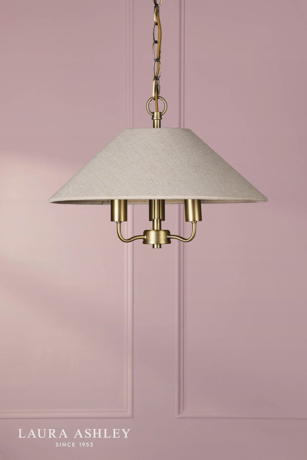 Laura Ashley Harland 3 Light Pendant Matt Antique Brass With Shade