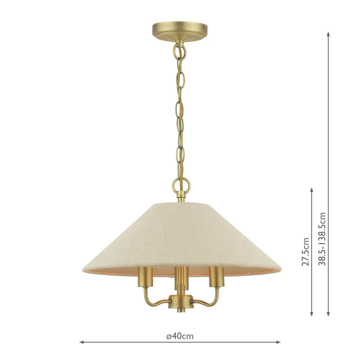 Laura Ashley Harland 3 Light Pendant Matt Antique Brass With Shade