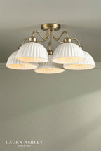 Laura Ashley Durford 5 Light Semi-Flush Matt Antique Brass and White Ceramic