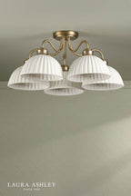 Laura Ashley Durford 5 Light Semi-Flush Matt Antique Brass and White Ceramic