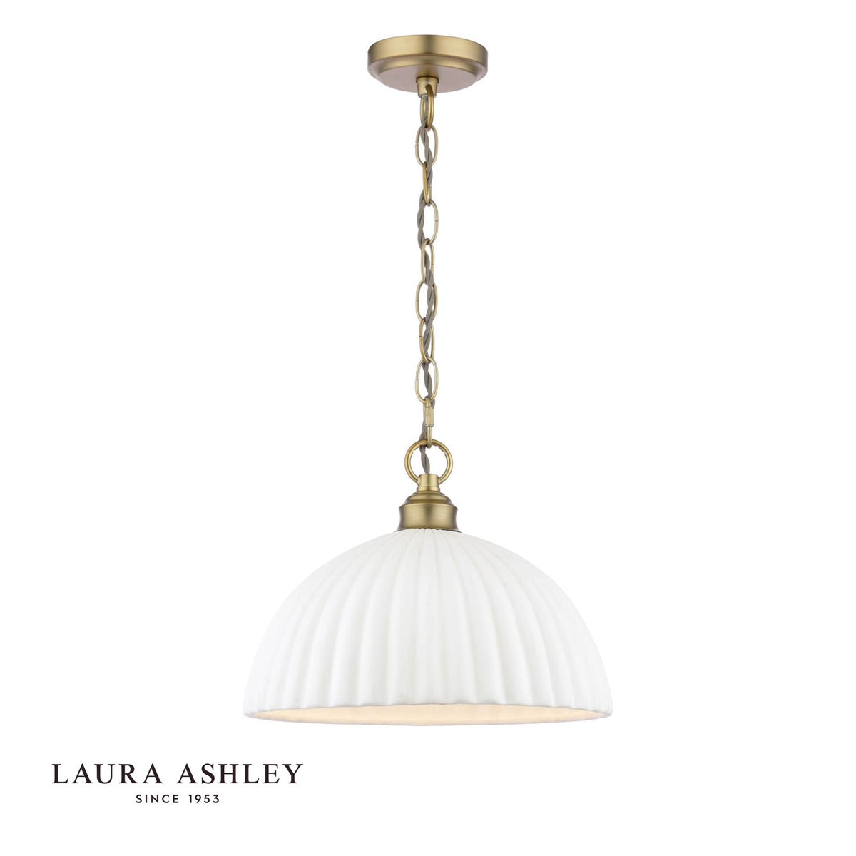 Laura Ashley Durford Large Pendant Matt Antique Brass and White