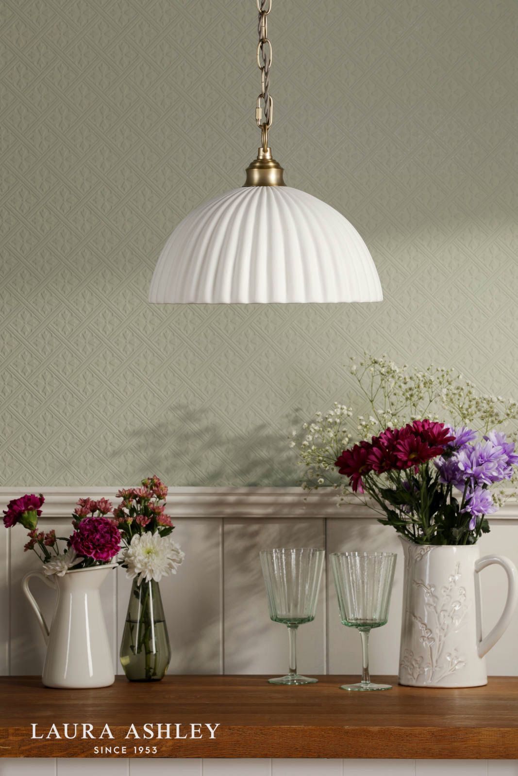Laura Ashley Durford Large Pendant Matt Antique Brass and White