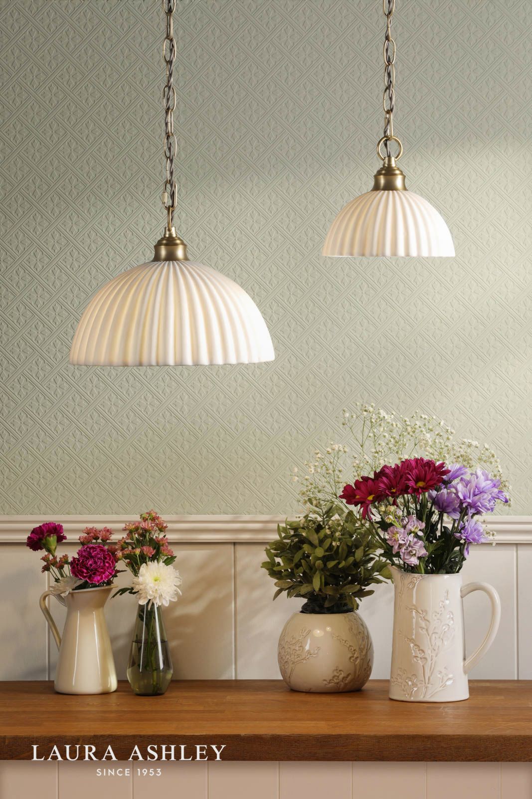 Laura Ashley Durford Large Pendant Matt Antique Brass and White
