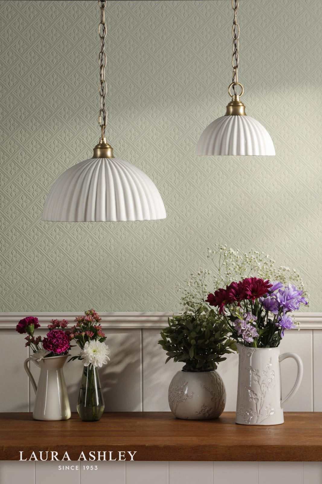 Laura Ashley Durford Large Pendant Matt Antique Brass and White