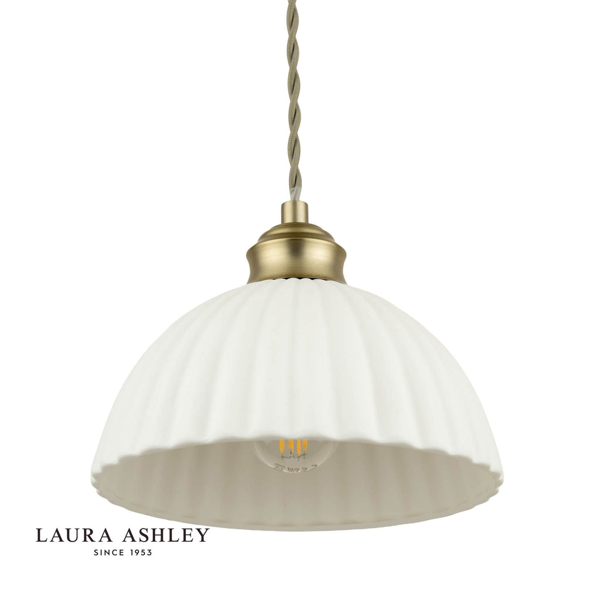 Laura Ashley Durford 3 Light Bar Pendant Matt Antique Brass and White Ceramic