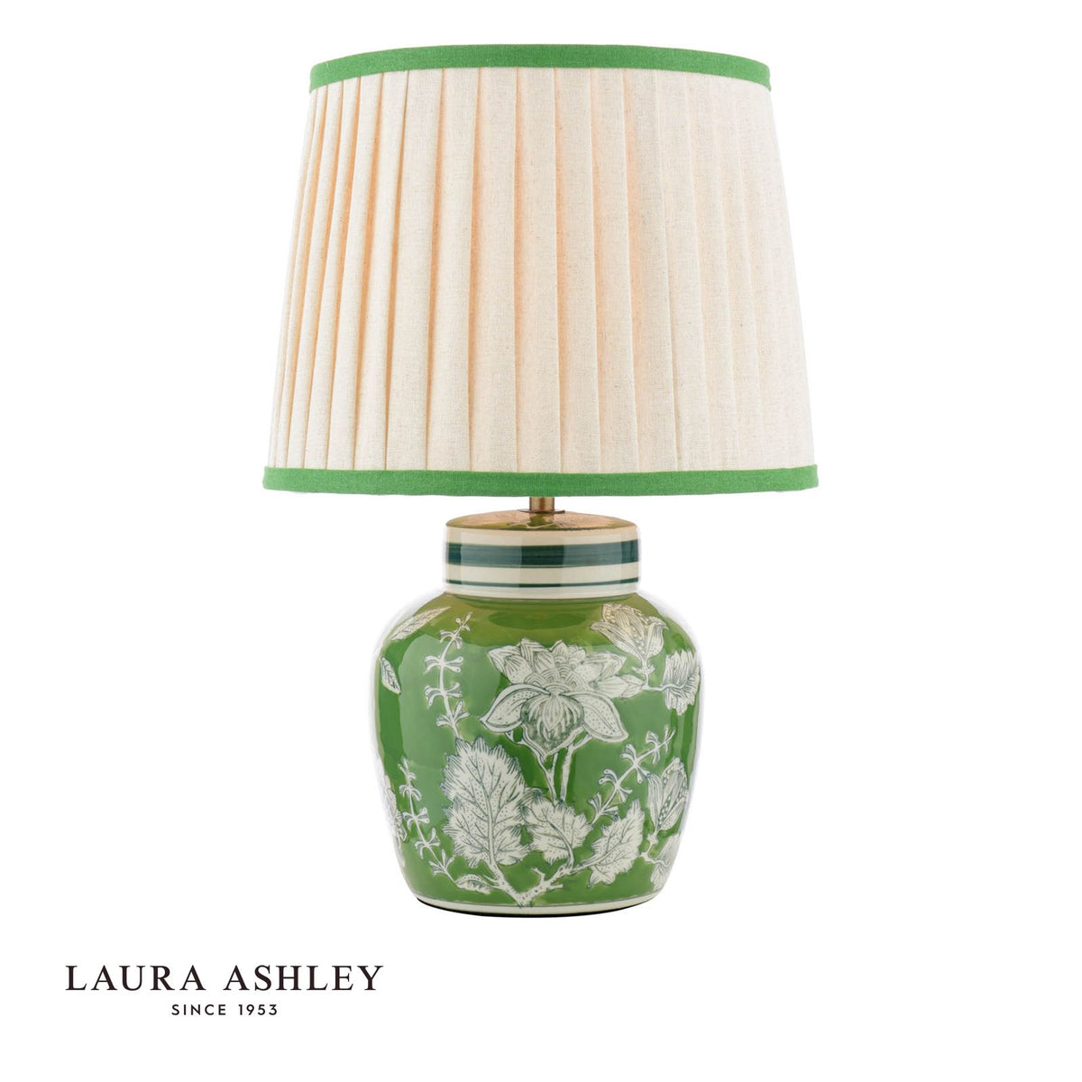 Laura Ashley Colwich Table Lamp Green Ceramic and Antique Brass With Shade