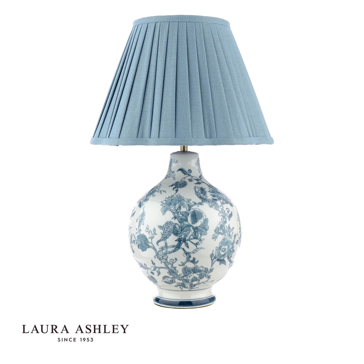 Laura Ashley Maltby Table Lamp Blue Ceramic and Antique Brass With Shade