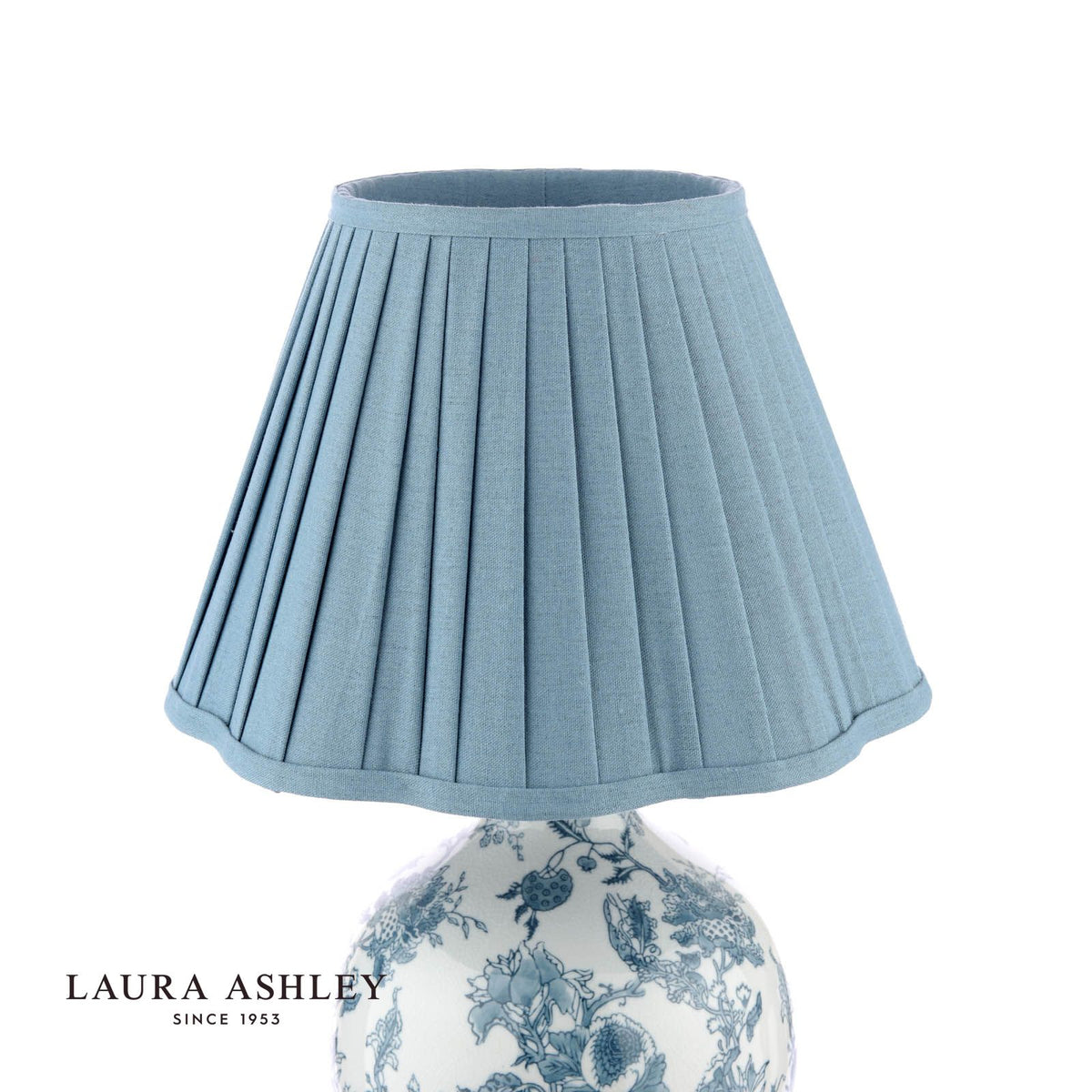 Laura Ashley Maltby Table Lamp Blue Ceramic and Antique Brass With Shade