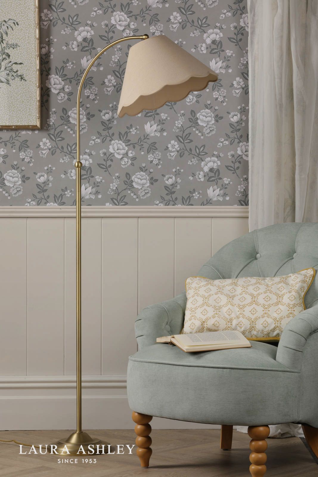 Laura Ashley Cordwell Floor Lamp Matt Antique Brass With Shade