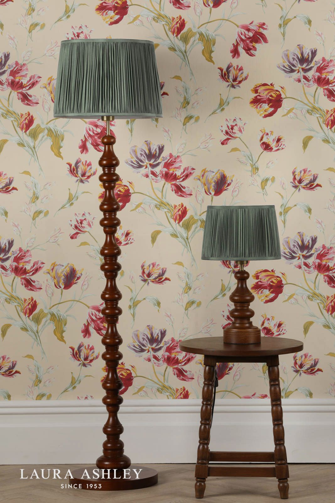Laura Ashley Millbrook Floor Lamp Dark Wood and Industrial Brass Base Only