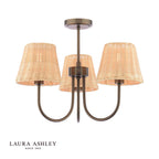 Laura Ashley Hasfield 3 Light Semi-Flush Satin Bronze With Rattan Shade