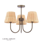 Laura Ashley Hasfield 3 Light Semi-Flush Satin Bronze With Rattan Shade