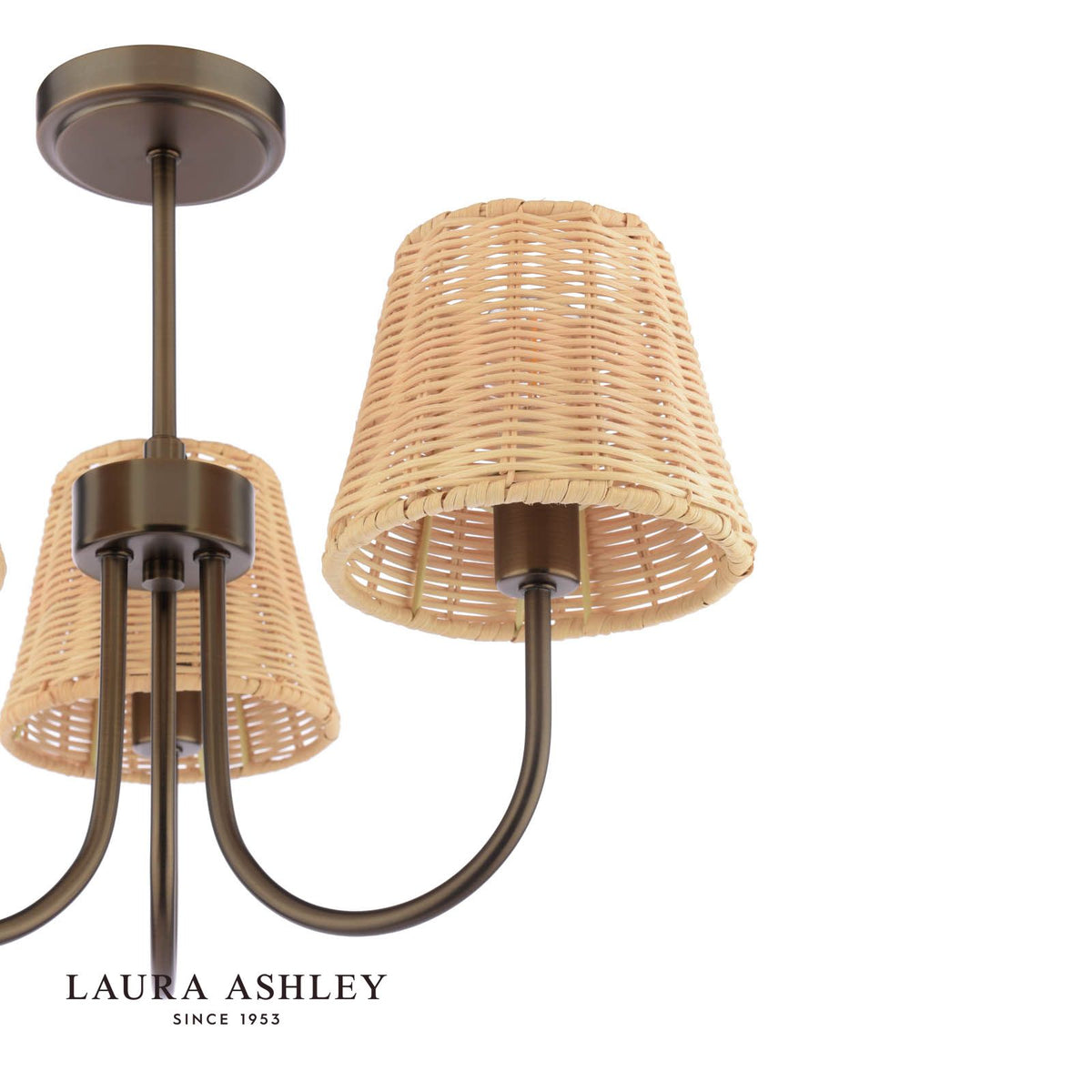 Laura Ashley Hasfield 3 Light Semi-Flush Satin Bronze With Rattan Shade