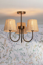 Laura Ashley Hasfield 3 Light Semi-Flush Satin Bronze With Rattan Shade