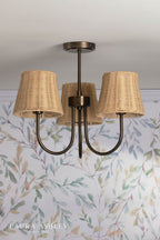 Laura Ashley Hasfield 3 Light Semi-Flush Satin Bronze With Rattan Shade