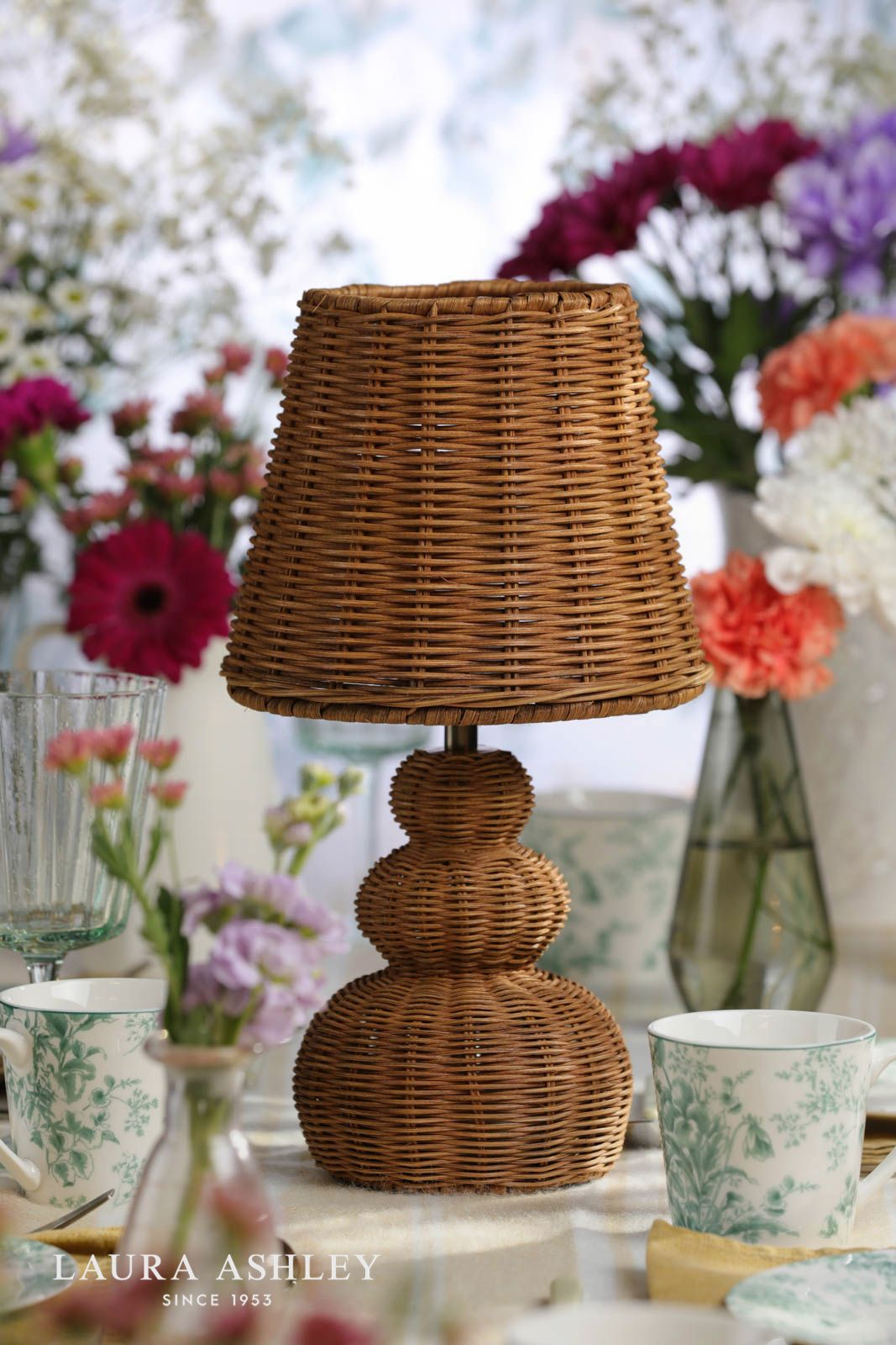 Laura Ashley Hasfield Rechargeable Table Lamp Natural Rattan With Shade LED
