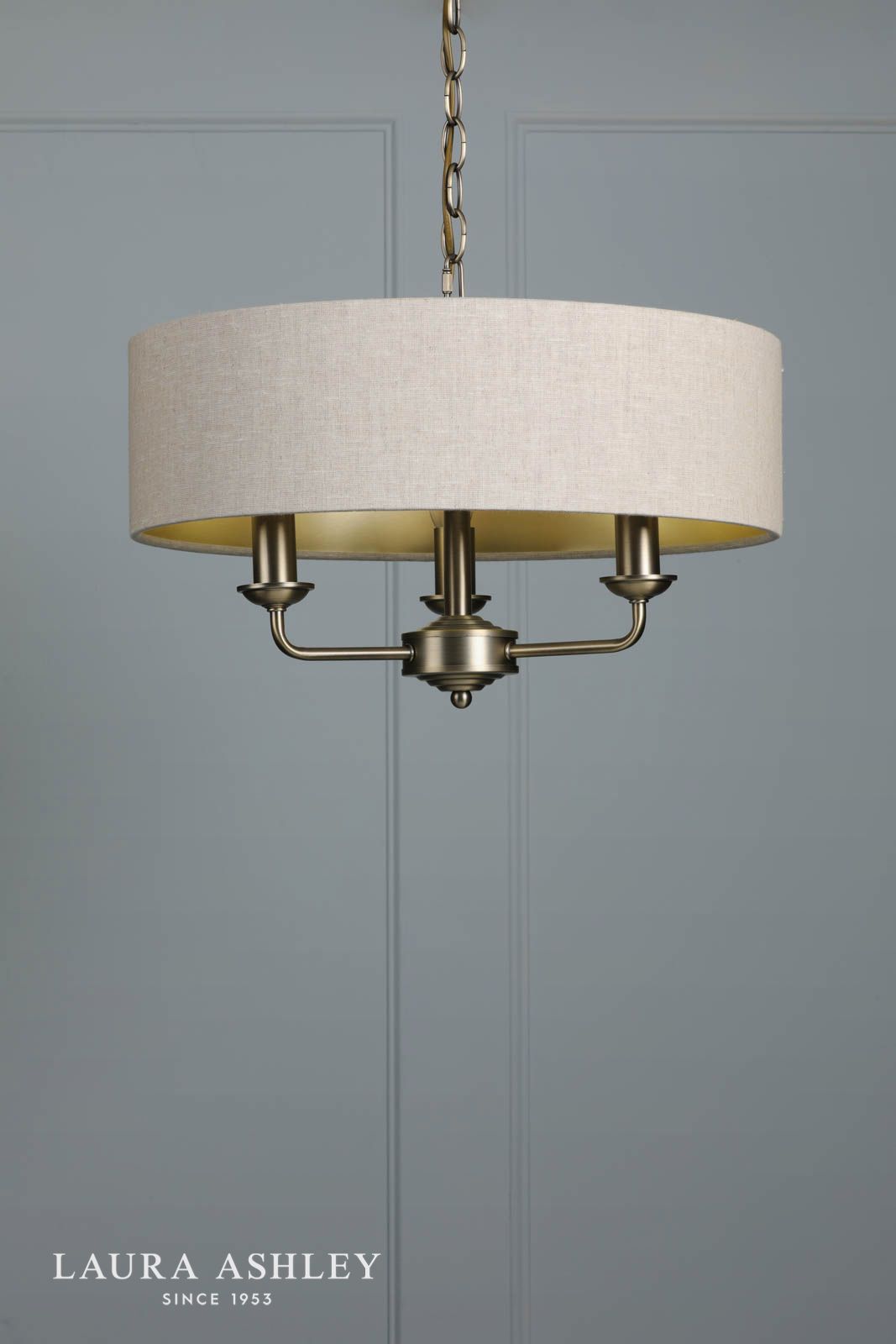 Laura Ashley Sorrento 3 Light Shadelier Matt Antique Brass With Natural Shade
