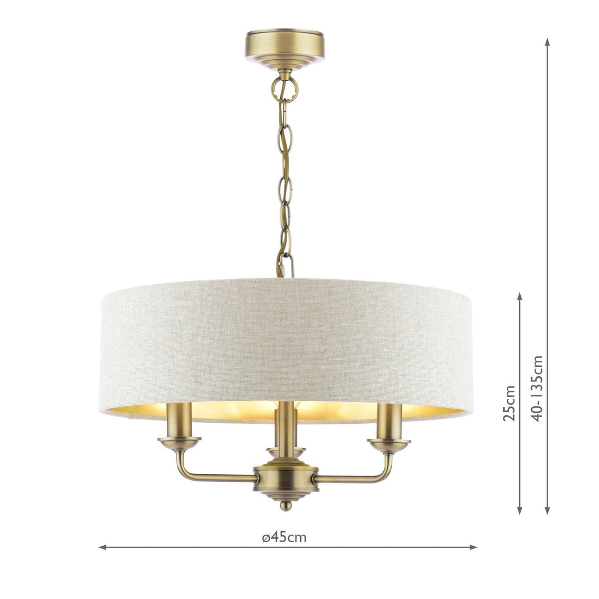 Laura Ashley Sorrento 3 Light Shadelier Matt Antique Brass With Natural Shade