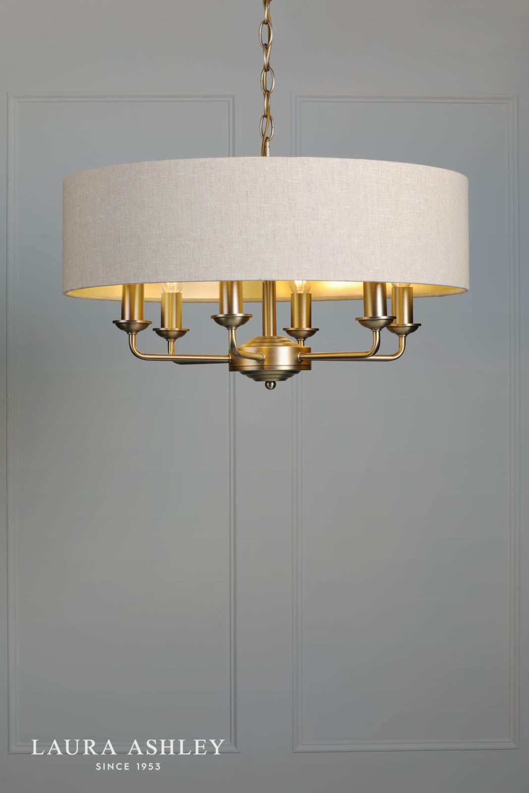 Laura Ashley Sorrento 6 Light Shadelier Matt Antique Brass With Natural Shade