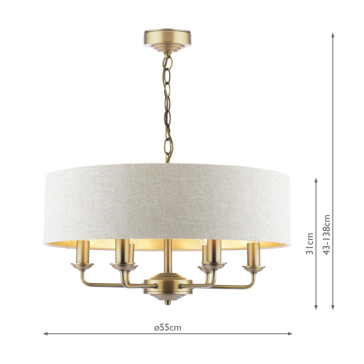 Laura Ashley Sorrento 6 Light Shadelier Matt Antique Brass With Natural Shade