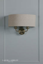 Laura Ashley Sorrento 2 Light Wall Light Matt Antique Brass With Natural Shade