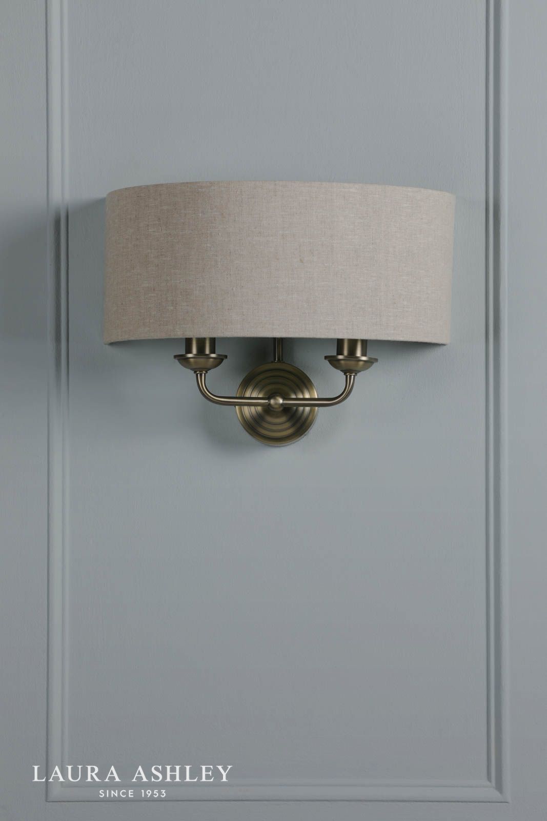 Laura Ashley Sorrento 2 Light Wall Light Matt Antique Brass With Natural Shade