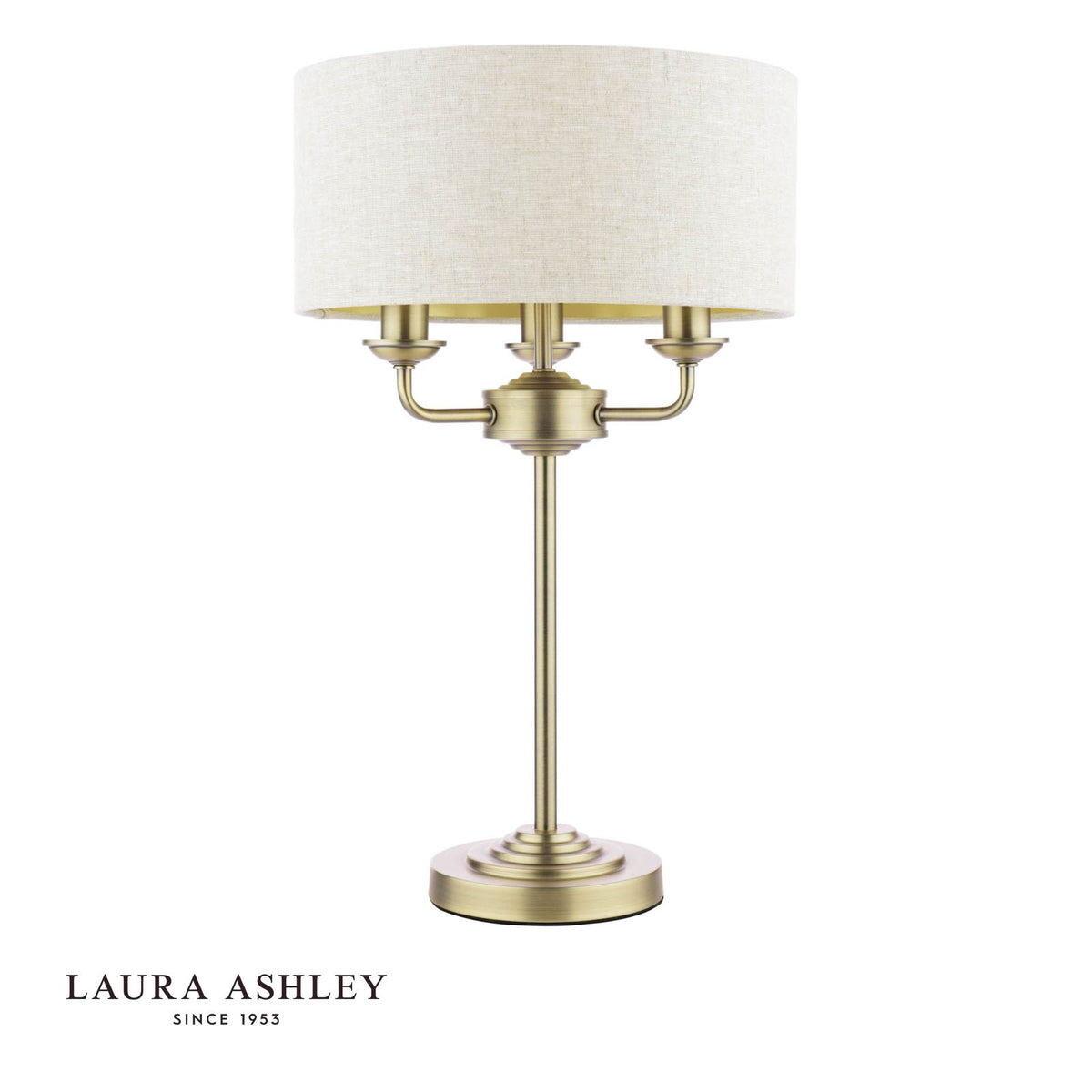 Laura Ashley Sorrento 3 Light Table Lamp Matt Antique Brass With Natural Shade