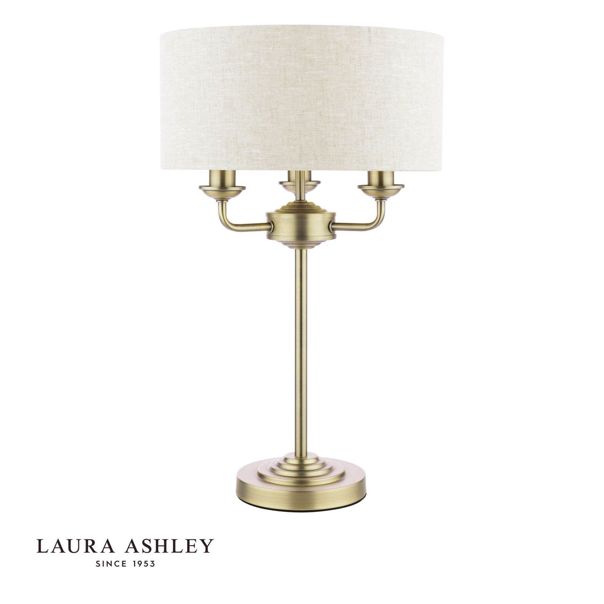 Laura Ashley Sorrento 3 Light Table Lamp Matt Antique Brass With Natural Shade