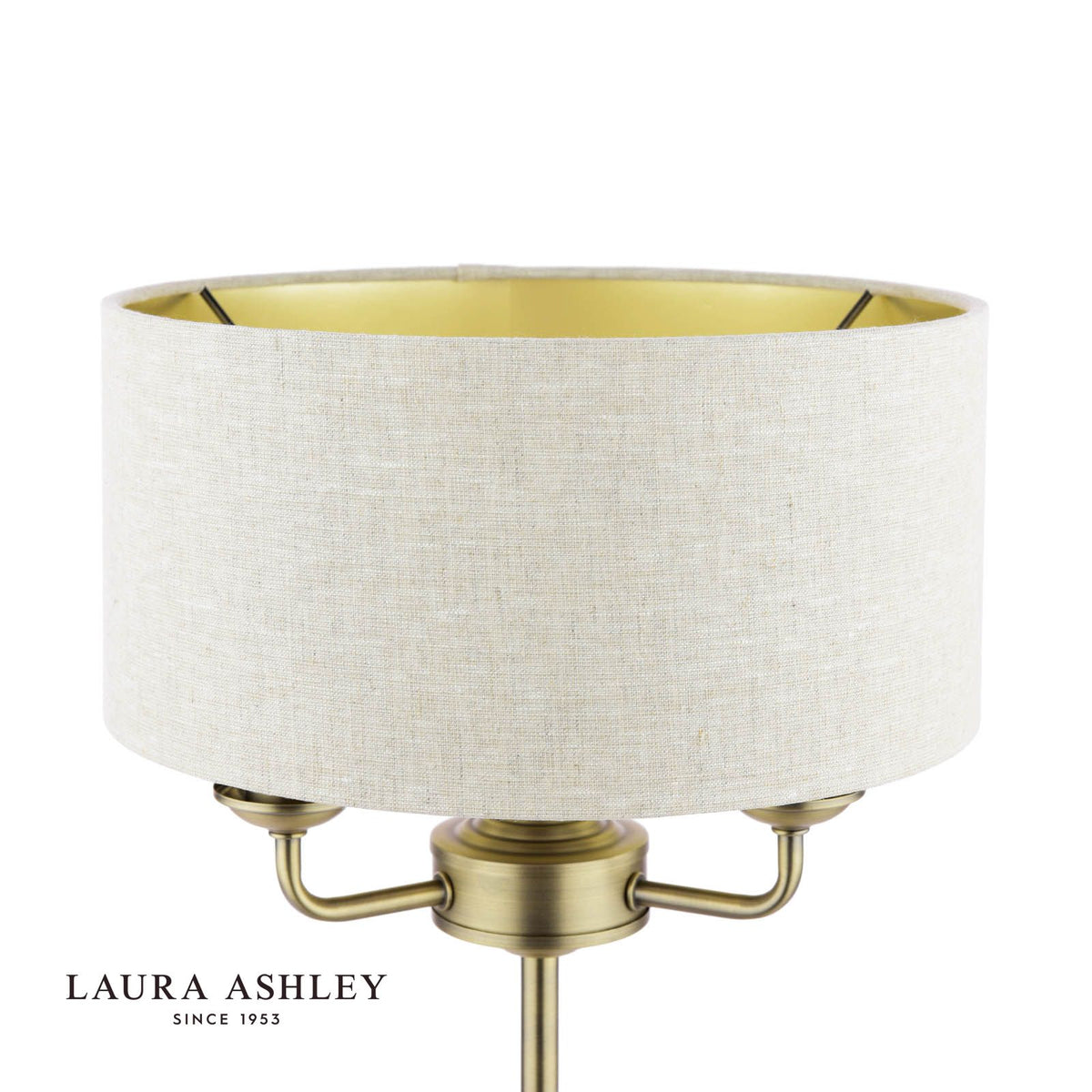 Laura Ashley Sorrento 3 Light Table Lamp Matt Antique Brass With Natural Shade
