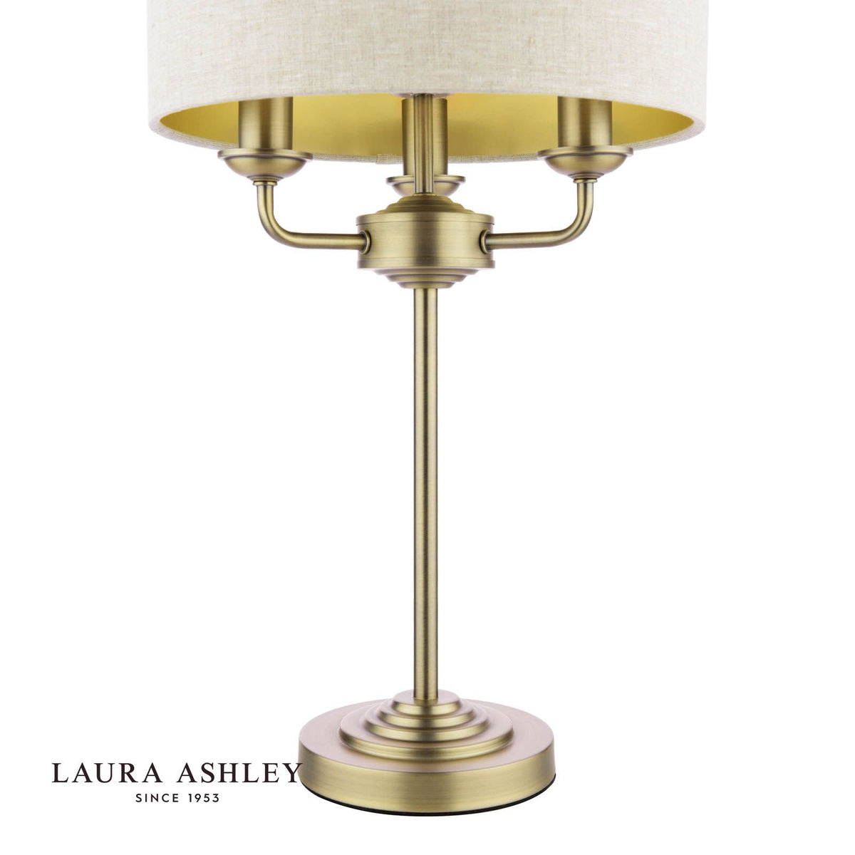 Laura Ashley Sorrento 3 Light Table Lamp Matt Antique Brass With Natural Shade
