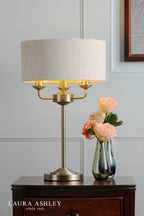 Laura Ashley Sorrento 3 Light Table Lamp Matt Antique Brass With Natural Shade