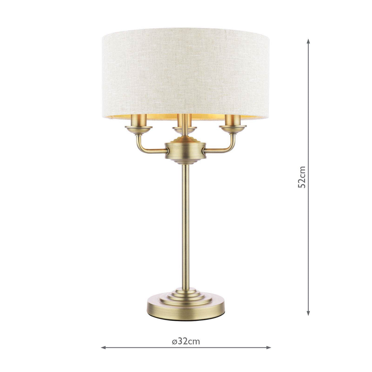 Laura Ashley Sorrento 3 Light Table Lamp Matt Antique Brass With Natural Shade