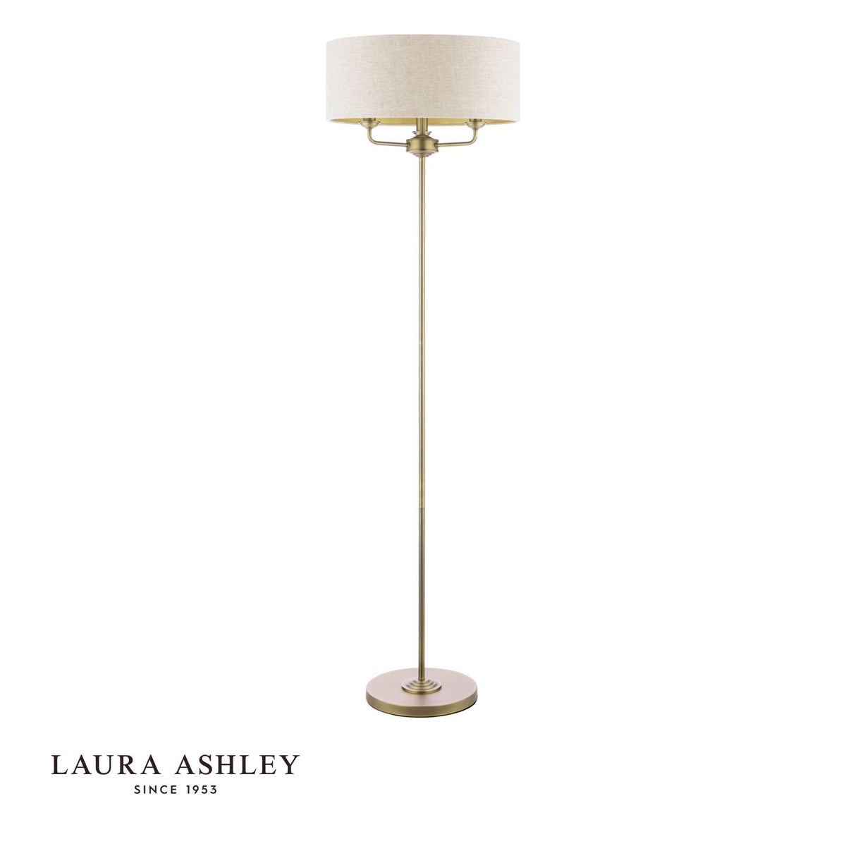 Laura Ashley Sorrento 3 Light Floor Lamp Matt Antique Brass With Natural Shade