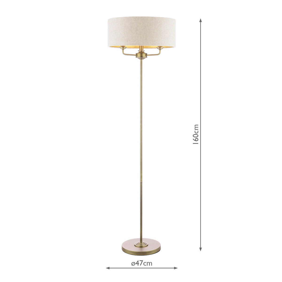 Laura Ashley Sorrento 3 Light Floor Lamp Matt Antique Brass With Natural Shade