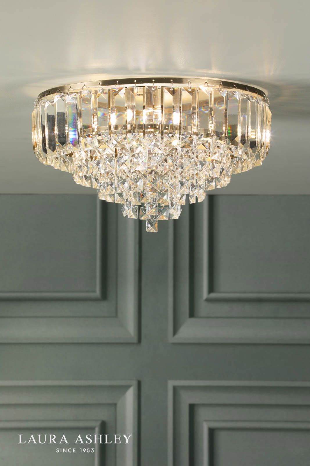 Laura Ashley Vienna 3 Light Flush Crystal and Antique Brass