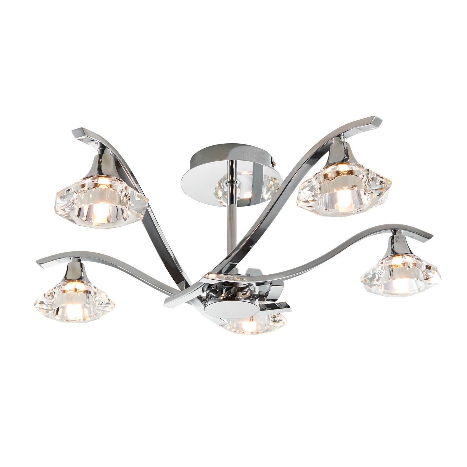 Langella 5-Light Chrome Semi-Flush Ceiling Light with Crystal Shades