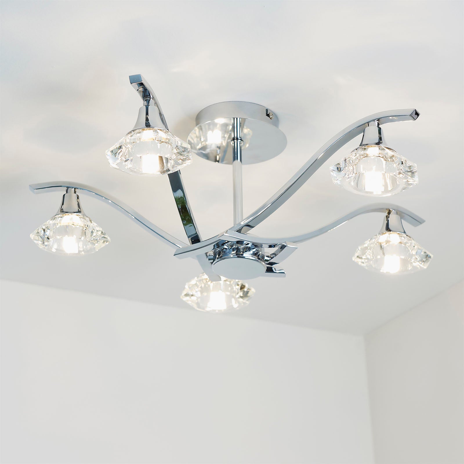 Langella 5-Light Chrome Semi-Flush Ceiling Light with Crystal Shades