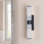 Lars 2 Light Bathroom Wall Light Matt Black and White Frosted Acrylic IP44