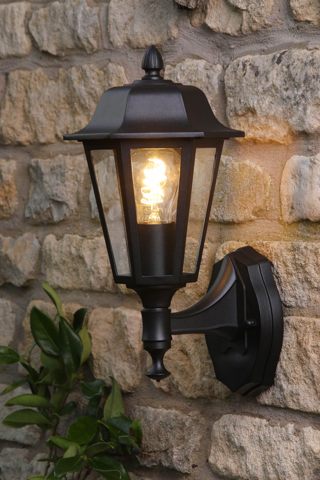 Lewis Outdoor Wall Light Matt Black and Glass IP44