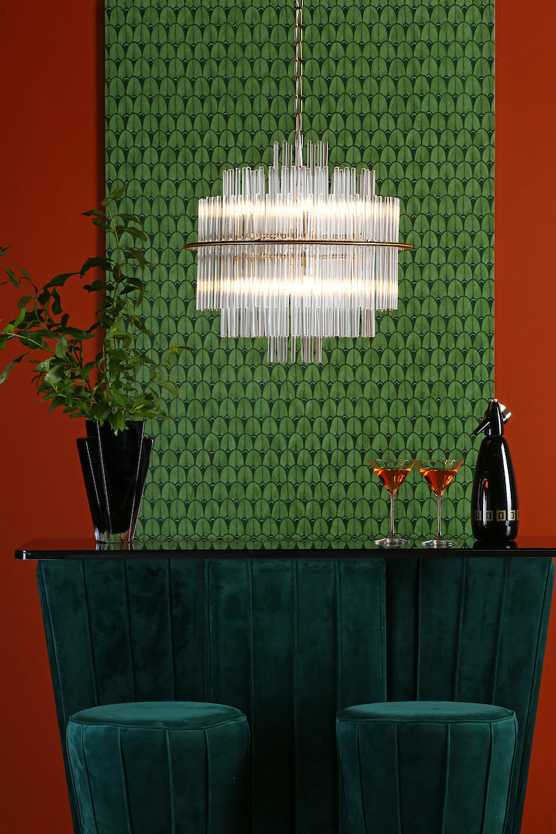 Lukas 13 Light Pendant Brushed Antique Gold And Clear Glass