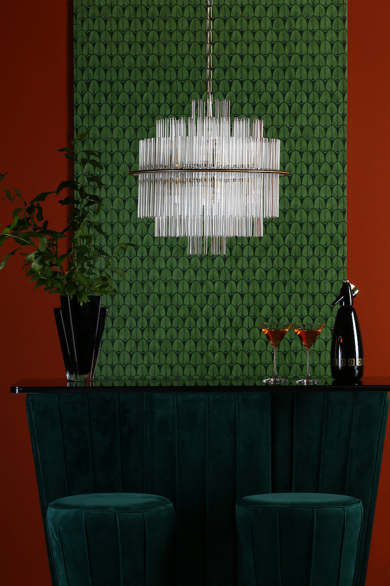 Lukas 13 Light Pendant Brushed Antique Gold And Clear Glass