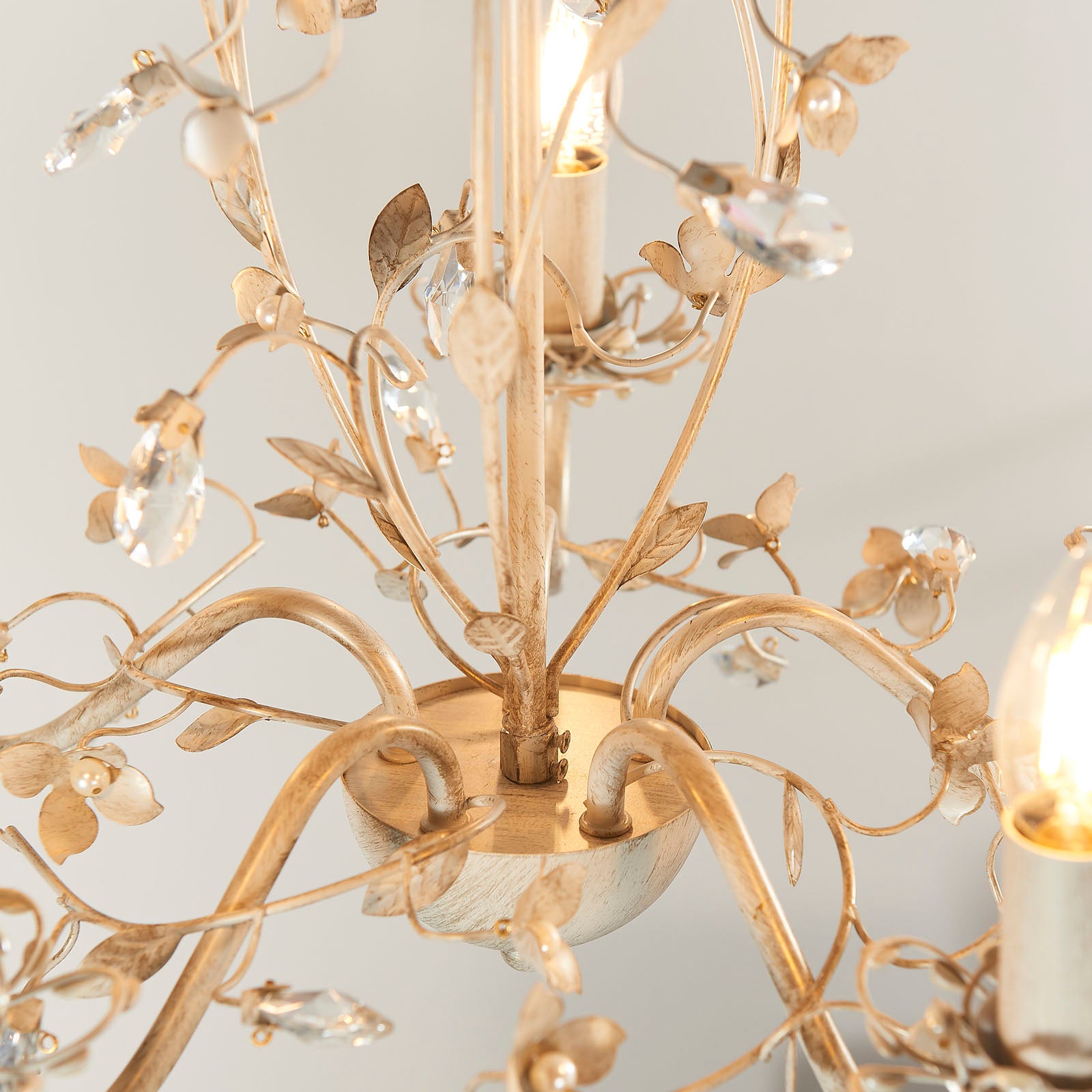 Lullaby 5-Light Gold & Cream Chandelier with Floral Detail & Glass Drops (Dimmable)