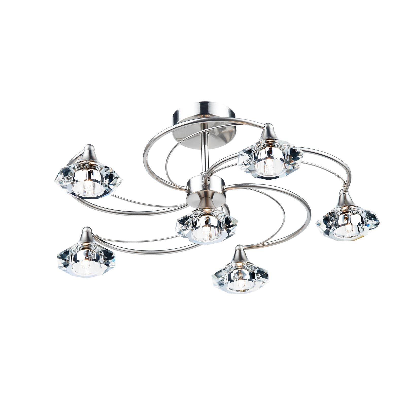 Luther 6 Light Semi Flush Satin Chrome Crystal