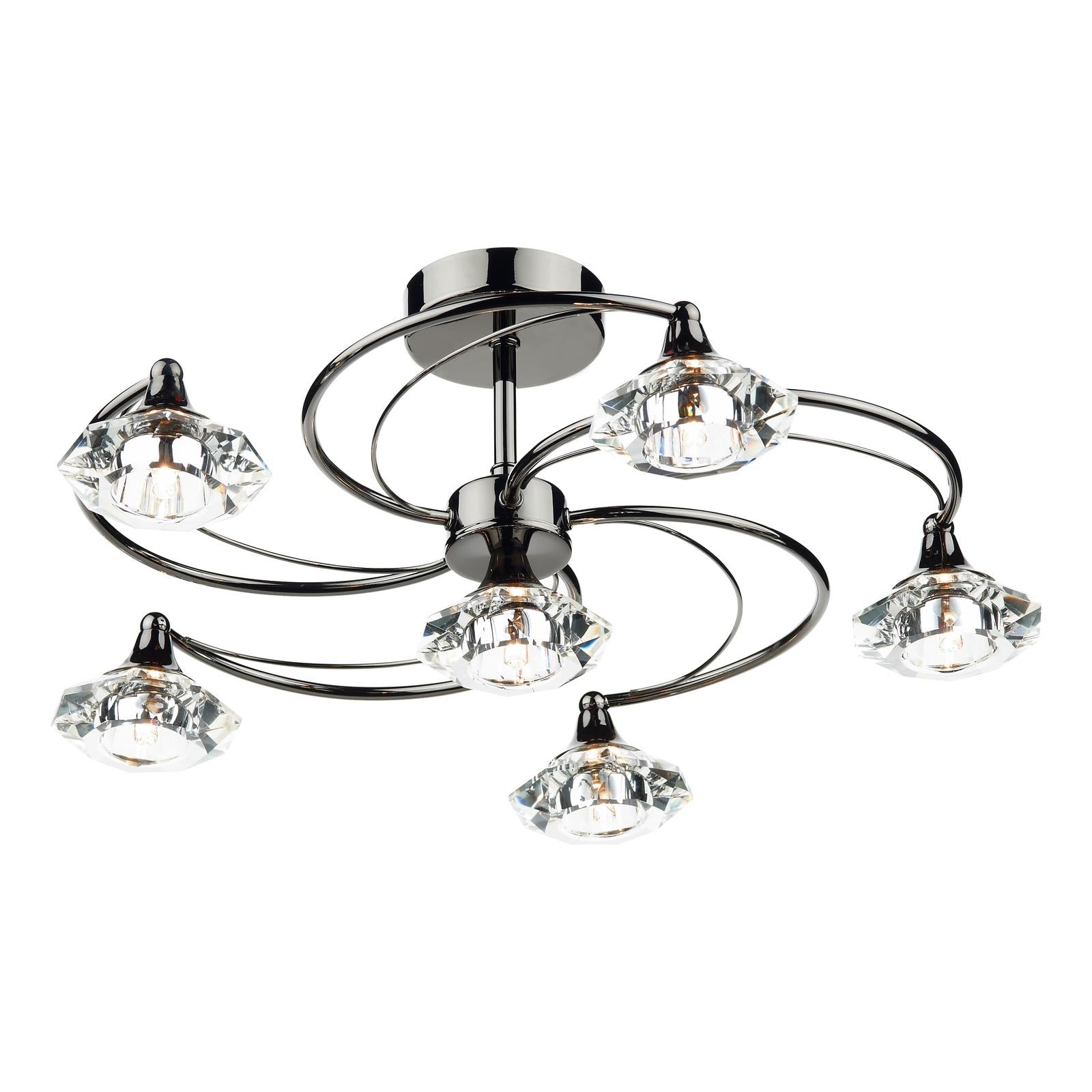 Luther 6 Light Semi Flush Black Chrome Crystal